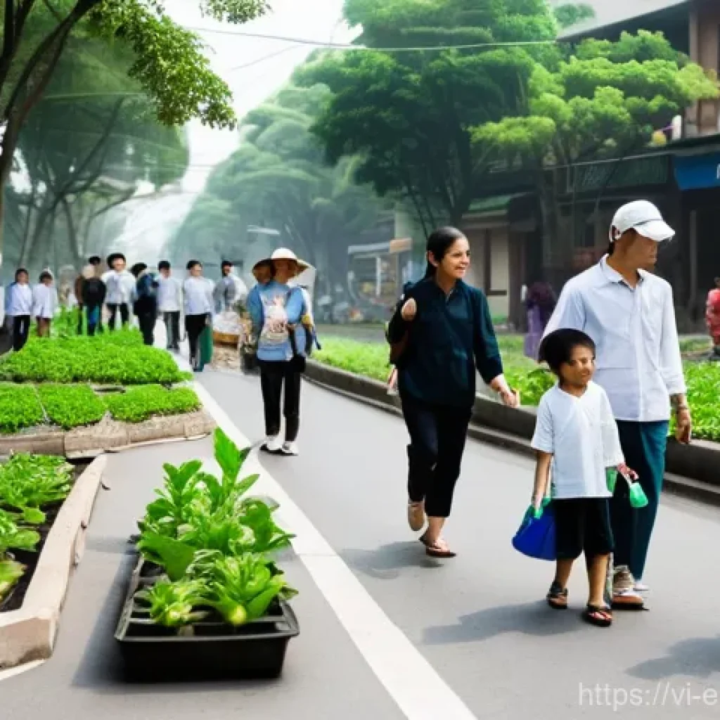 환경공학 설계 - **Prompt:** A vibrant, bustling Vietnamese city street scene, with hints of modern architecture and ...