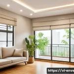Home 19 환경 에너지 효율 기술 - A modern Vietnamese family living room featuring energy-efficient electronic devices: an inverter ai...
