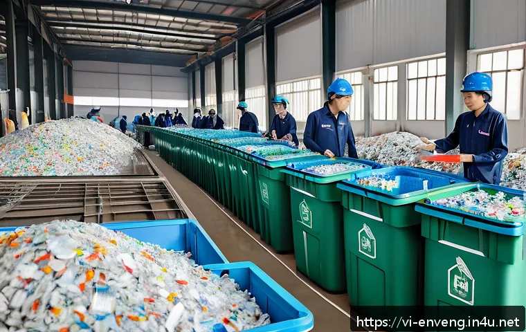 환경공학 관련 학문 - A modern recycling center in Hanoi featuring advanced AI-driven waste sorting machines with smart se...